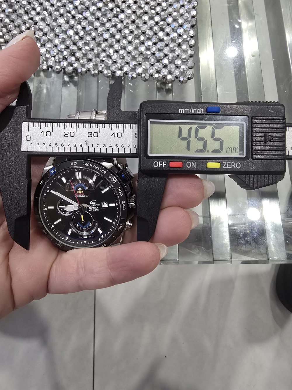 Casio Black and Silver Chronograph Watch with Blue Accents